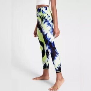 Athleta Elation 7/8 Length Tie-Dye Leggings - Neon Yellow, Blue & Black Size S